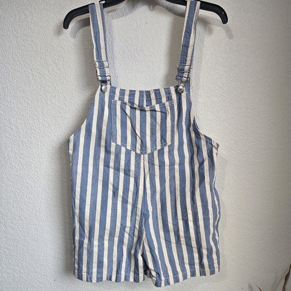 Zara White & Blue Stripe Short Denim Jumpsuit Size S - Picture 2 of 5